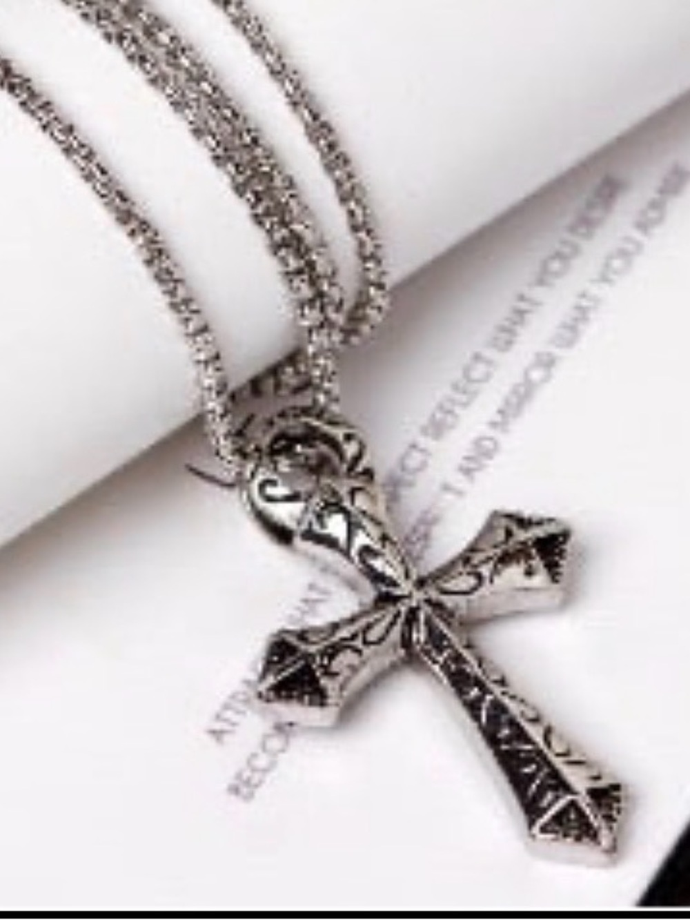 Stainless steel Ornate Cross Pendant Necklace - Silver men necklace